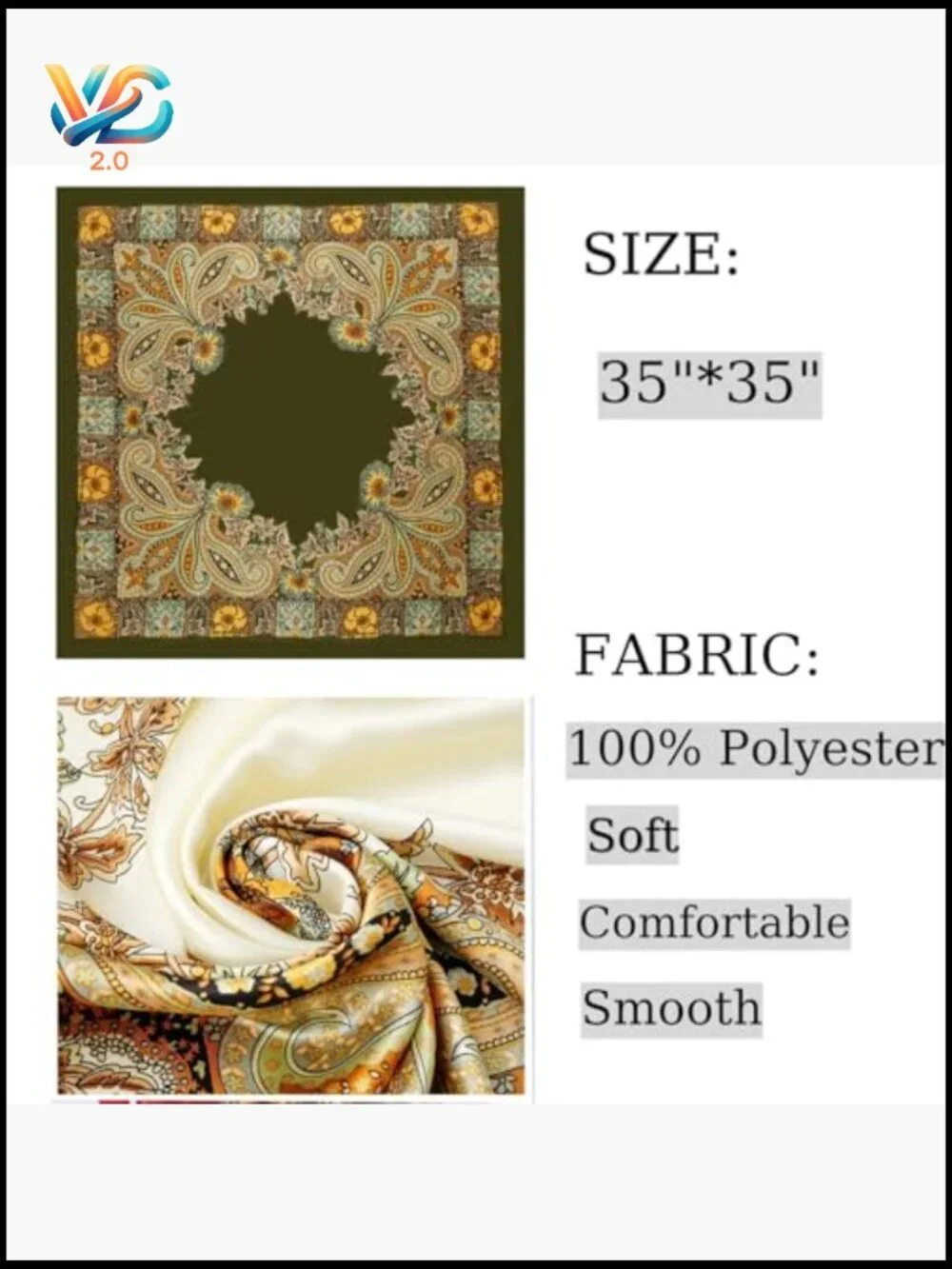 Large Square Satin Head Scarf Versatile Hair Bandana Wrap 35 inch
